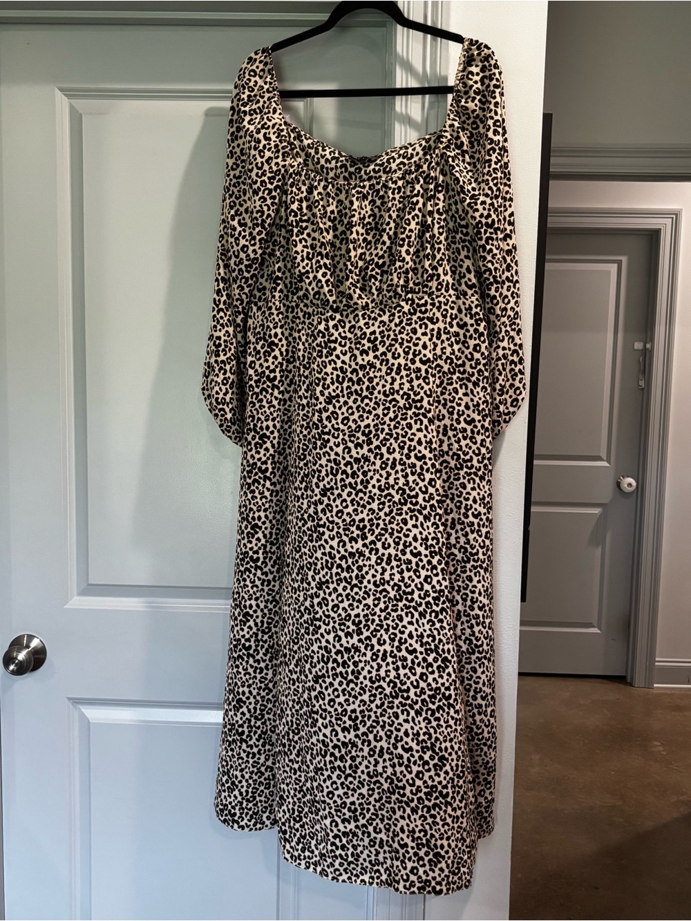 ASOS Cream and Black Leopard Print Long Sleeve Midi Dress